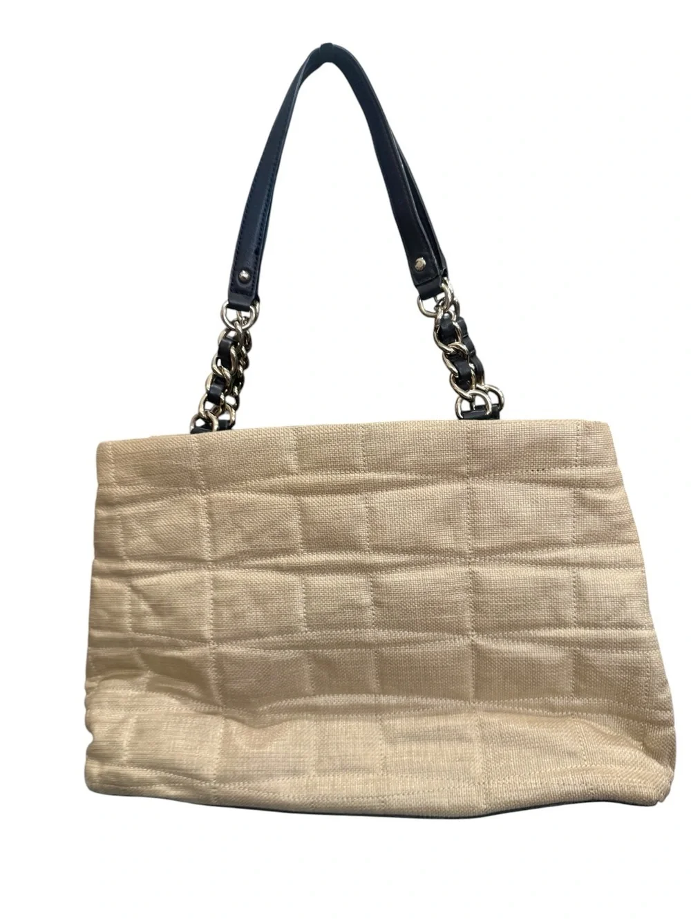 kate spade Beige Woven Shoulder Bag with Black Bow and Chain Straps
